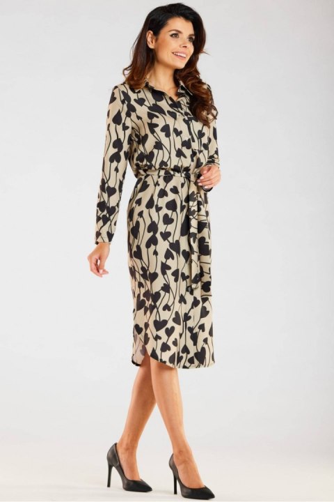 Sukienka Model A465 Beige/Black Hearts - awama