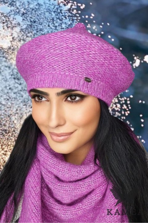 OFELIA zimowy beret damski kolor różowy - Kamea