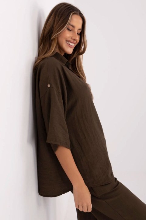 Koszula Damska Model MI-KS-6537.74P Dark Brown - Italy Moda